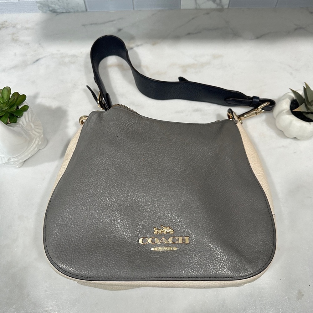 💋Coach F76697 Jes Colorblock Hobo Heather Gray/Black Pebbled Leather Bag - Picture 9 of 12